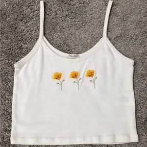 Brandy Melville White Tank Top with Yellow Floral Embroidery